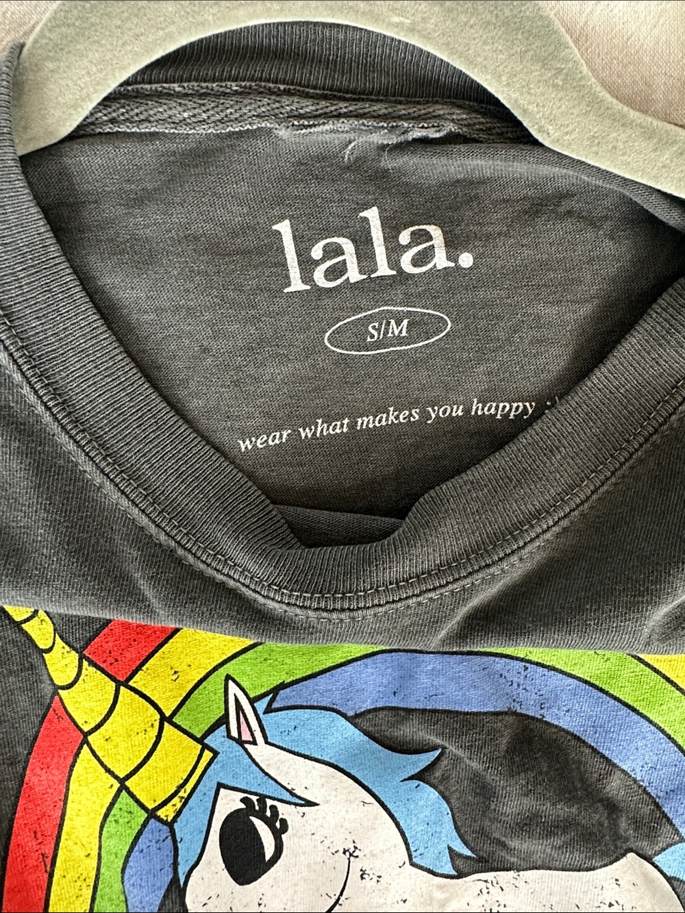 Dressed in LALA Black Tee with Rainbow Unicorn Graphic s/m - Picture 3 of 3